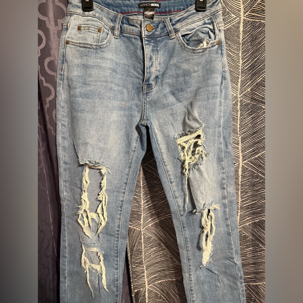 Fashion Nova Light Blue Distressed Skinny Jeans